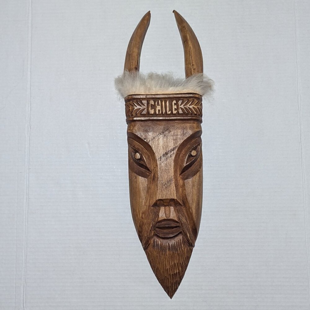 Chile Wall Mask Wood Handcrafted Fur Trim